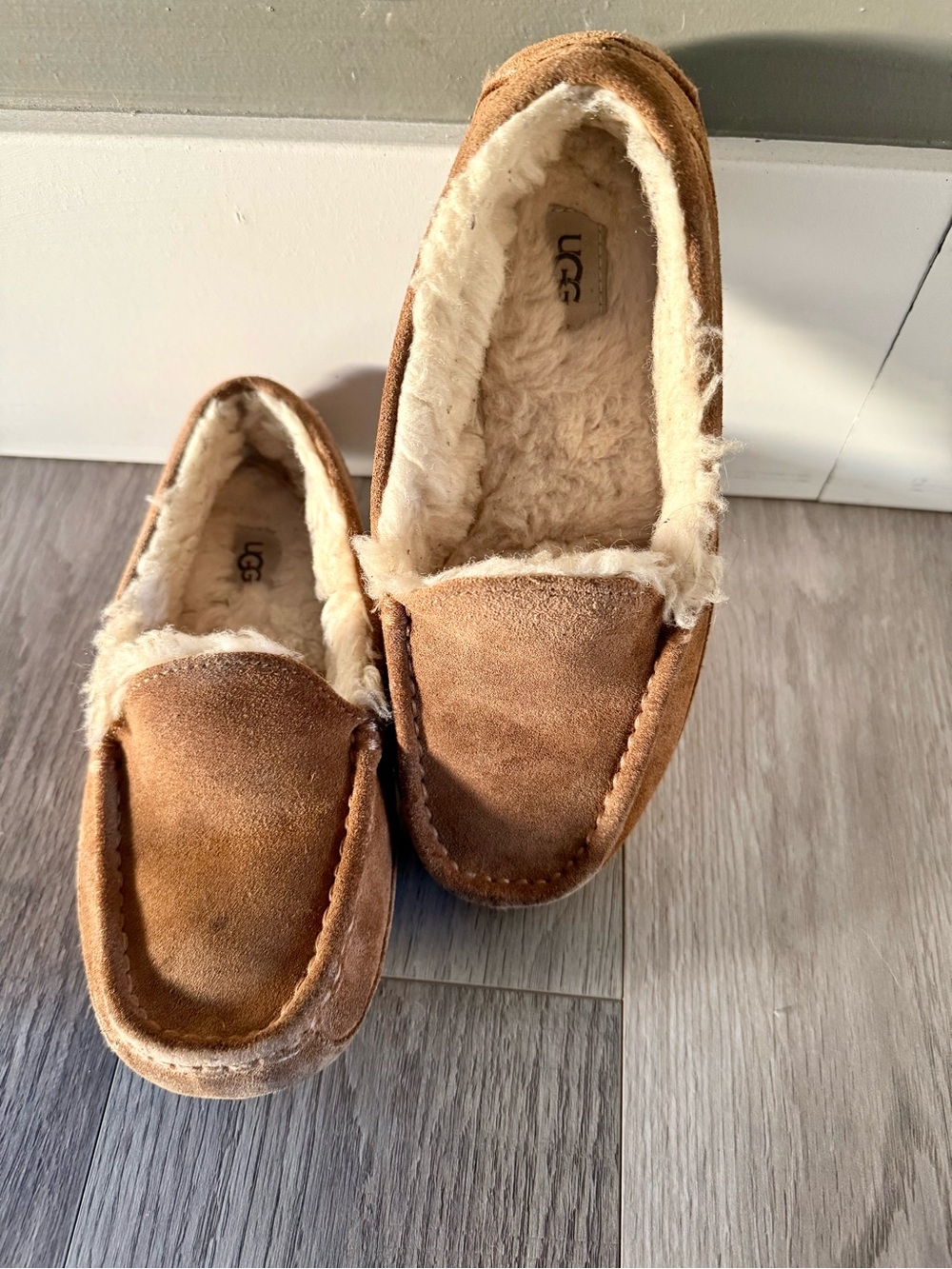 UGG Kids Chestnut Brown Suede Shearling Moccasin Slippers